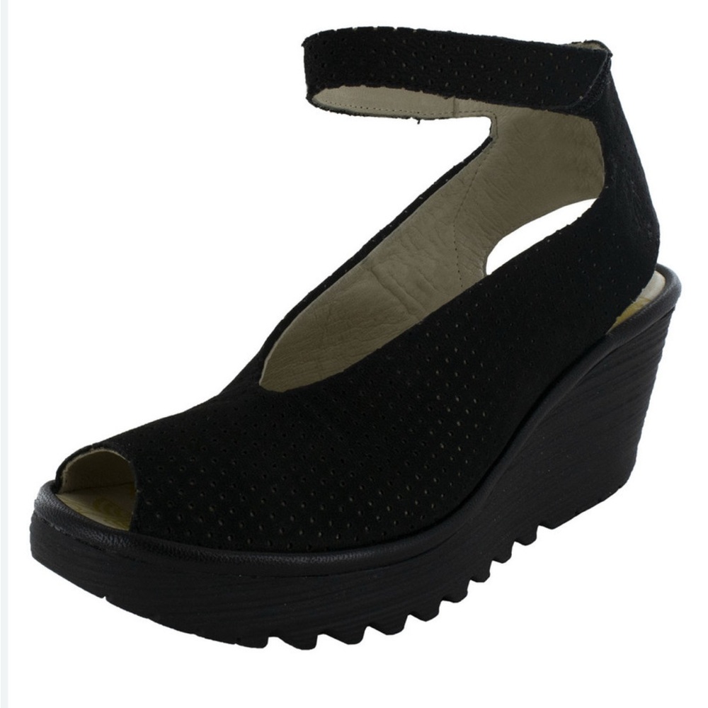 Fly London Women's Black Peep Toe Shoes new w box